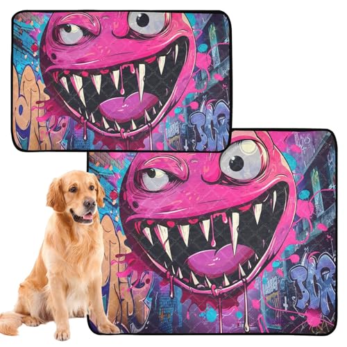 Urinierdecke für Hunde, waschbar, rutschfest, für Sofa, 61 x 91,4 cm + 91,4 x 106,7 cm, Cool Blush, Cartoon-Monster, 2 Stück von siphylline