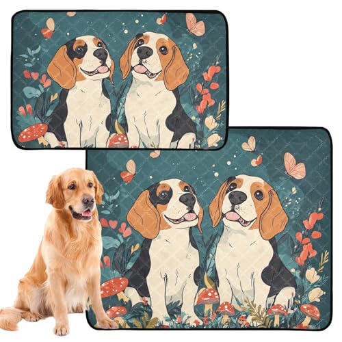 Urinierdecke für Hunde, waschbar, rutschfeste Matte für Hunde, für Autositz, 61 x 91,4 cm + 91,4 x 106,7 cm, niedliche Beagle-Hunde, Blaugrün, 2 Stück von siphylline