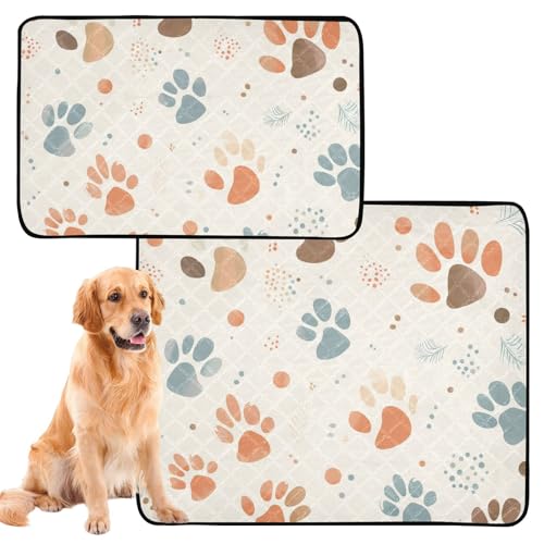 Urinierdecke für Hunde, waschbar, rutschfeste Matte für Hunde für den Innenbereich, 61 x 91,4 cm + 91,4 x 106,7 cm, Beige, Hundepfotenabdrücke, 2 Stück von siphylline