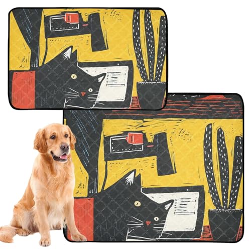 Urinierdecke für Hunde, waschbar, rutschfeste Matte für Sofa, 61 x 91,4 cm + 91,4 x 106,7 cm, Cartoon-Design, schwarze Katze, 2 Stück von siphylline