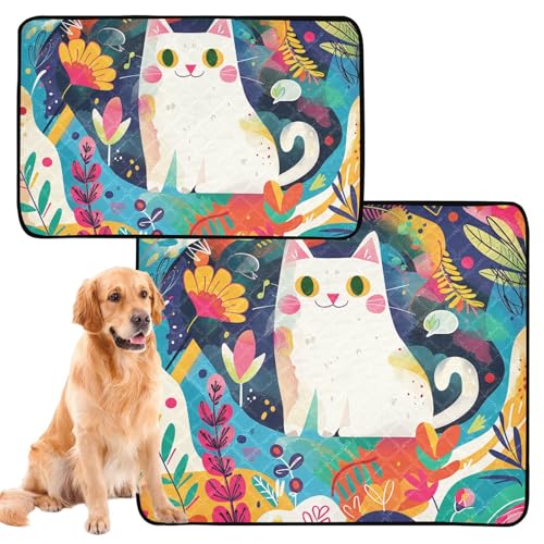 Urinierdecke für Hunde, waschbar, wasserdicht, rutschfest, Bodenmatte für Rasen, 61 x 91,4 cm + 91,4 x 106,7 cm, Katze im Garten, 2 Stück von siphylline