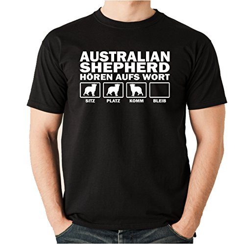 AUSTRALIAN SHEPHERD Aussie Schäferhund Australien - HÖREN AUFS Wort Unisex T-Shirt Shirt Siviwonder Hunde Hund schwarz 3XL von siviwonder