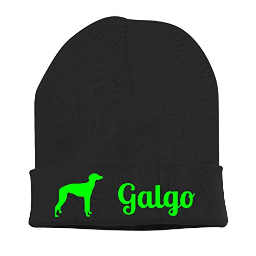 Strickmütze - GALGO Espanol Hund spanische Hunderasse Windhund - Stickerei Hund Winter Mütze Wintermütze Beanie Mütze Siviwonder schwarz-neongrün von siviwonder