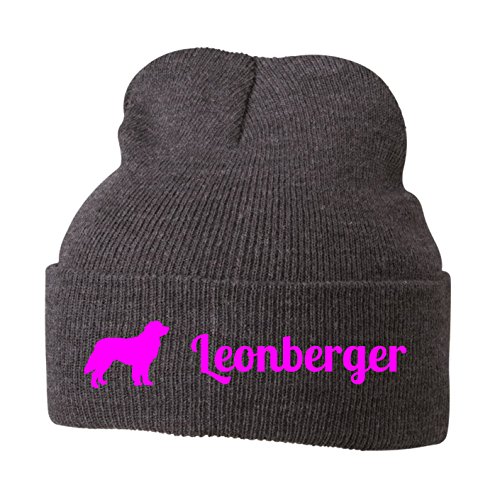 Strickmütze - LEONBERGER deutsche Hunderasse Hund Hunde Leonberg - Stickerei Hund Winter Mütze Wintermütze Beanie Mütze Siviwonder grey Melange-neonpink von siviwonder