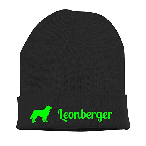 Strickmütze - LEONBERGER deutsche Hunderasse Hund Hunde Leonberg - Stickerei Hund Winter Mütze Wintermütze Beanie Mütze Siviwonder schwarz-neongrün von siviwonder