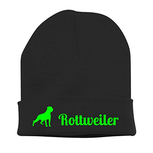 Strickmütze - Rottweiler Hund Hunde Motiv Hundesport Schutzhund - Stickerei Hund Winter Mütze Wintermütze Beanie Mütze Siviwonder schwarz-neongrün von siviwonder