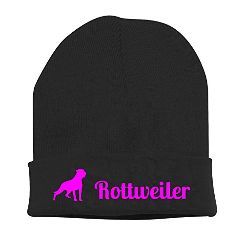 Strickmütze - Rottweiler Hund Hunde Motiv Hundesport Schutzhund - Stickerei Hund Winter Mütze Wintermütze Beanie Mütze Siviwonder schwarz-neonpink von siviwonder