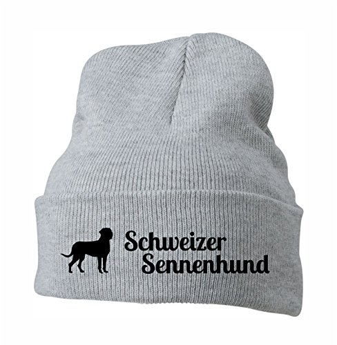 Strickmütze - SCHWEIZER Sennenhund grosser Hund Schweiz Greater Swiss Mountain Dog - Stickerei Hund Winter Mütze Wintermütze Beanie Mütze Siviwonder hellgrau-schwarz von siviwonder