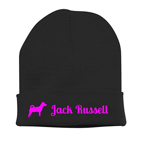 Strickmütze - JACK RUSSELL TERRIER Jackie Jacky Rusell Hund Hunde - Stickerei Hund Winter Mütze Wintermütze Beanie Mütze Siviwonder schwarz-neonpink von siviwonder