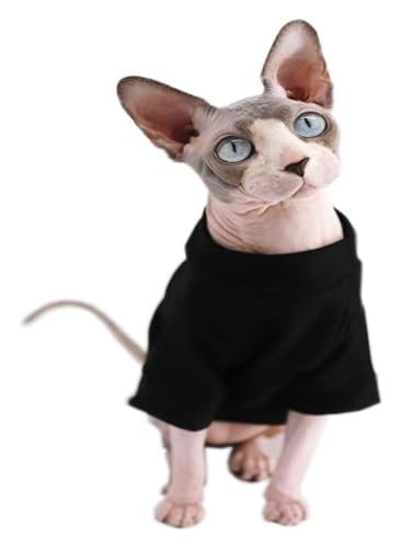 Sphynx Haarlose Katzen Kleidung Baumwoll-T-Shirts for haarlose Sphynx-Katzen, Haustierkleidung, Pullover, Kätzchen-T-Shirts mit Ärmeln, Bekleidung for Katzen und kleine Hunde, einfarbig, Schwarz (Col von skeppy