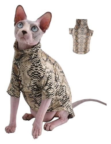 Sphynx Haarlose Katzen Kleidung Coole Sphynx Hairless Cat Sommer-T-Shirts aus Baumwolle mit Schlangenhautmuster, Haustierkleidung, Weste mit rundem Kragen, ärmellose Kätzchenhemden, Bekleidung for Kat von skeppy