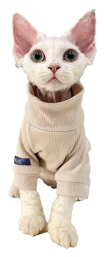 Sphynx Haarlose Katzen Kleidung Katzenpullover nur for Katzen, Herbst und Winter, gerippt, fester Pullover, modischer Rollkragenpullover, weiche Baumwolle, atmungsaktiv, Sphynx-Katzenpullover, Haustie von skeppy