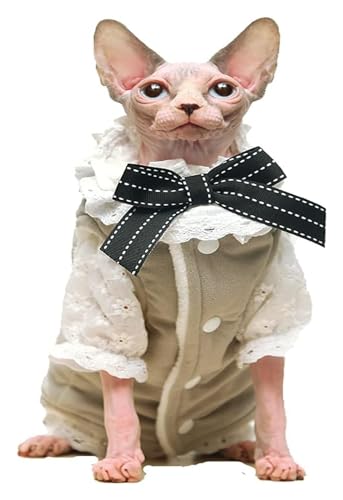 Sphynx Haarlose Katzen Kleidung Sphynx Haarlose Katze, süßes, weiches, atmungsaktives Schutz-Outfit, 2-teiliges Spitzenkleid mit rundem Kragen und Weste, Kätzchen-Kleidung (Size : 4XL) von skeppy