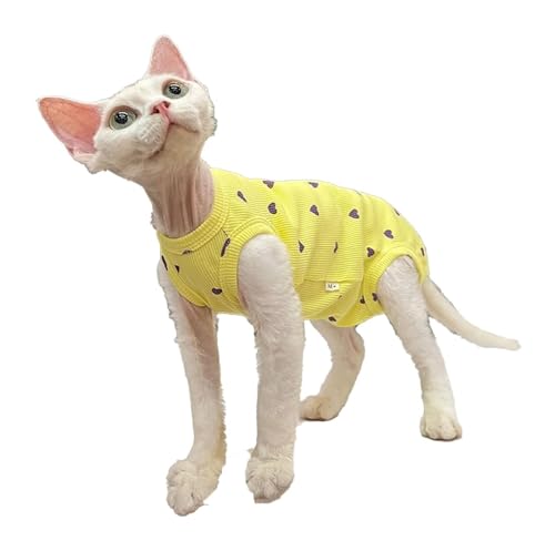 Sphynx Haarlose Katzen Kleidung Sphynx Haarlose Katzenkleidung, Sommer-Baumwoll-T-Shirts, Liebesmuster, vierbeiniger Overall, runder Kragen, Klimaanlage, Outfit, Kätzchen-Shirts, Haustierkleidung (Co von skeppy