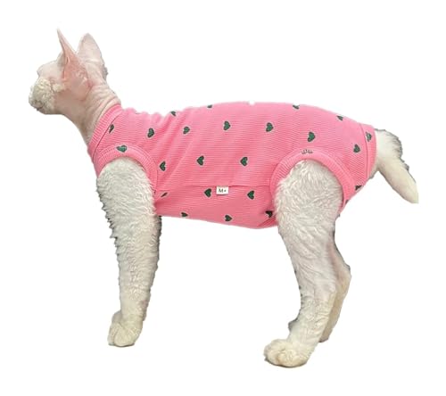 Sphynx Haarlose Katzen Kleidung Sphynx Haarlose Katzenkleidung, Sommer-Baumwoll-T-Shirts, Liebesmuster, vierbeiniger Overall, runder Kragen, Klimaanlage, Outfit, Kätzchen-Shirts, Haustierkleidung (Co von skeppy