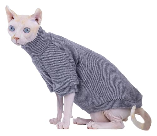 Sphynx Haarlose Katzen Kleidung Sphynx Haarlose Katzenkleidung, einfarbig, Rollkragenpullover, Baumwolle, weich, Sommer, atmungsaktiv, Haustierkleidung for Katzen, Pullover, Kätzchen-Shirts mit Ärmeln von skeppy