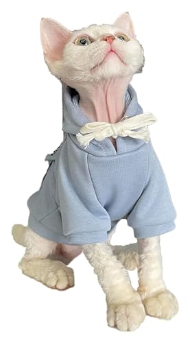 Sphynx Haarlose Katzen Kleidung Sphynx Haarlose Katzenkleidung Herbst Winter Mode Buchstaben Hoodies Dicker atmungsaktiver Schnürpullover Katzen-Sweatshirt Haustierkleidung for Katze (Color : Blue, von skeppy