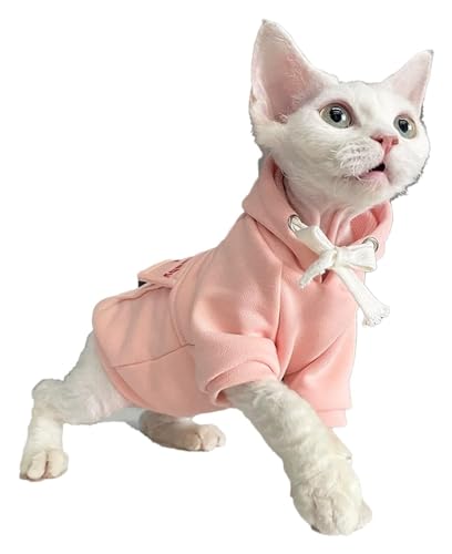 Sphynx Haarlose Katzen Kleidung Sphynx Haarlose Katzenkleidung Herbst Winter Mode Buchstaben Hoodies Dicker atmungsaktiver Schnürpullover Katzen-Sweatshirt Haustierkleidung for Katze (Color : Pink, von skeppy