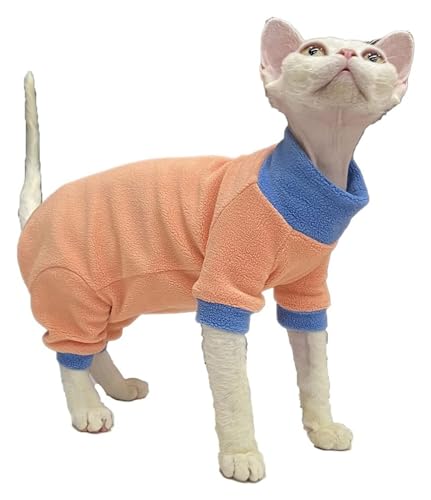 Sphynx Haarlose Katzen Kleidung Sphynx Katze Kleidung Winter Weiche Warme Polar Fleece Rollkragen Pullover Vier Bein Overall Mode Spleißen Basis Shirt Katze Bekleidung ((Color : Orange, Size : XL) von skeppy