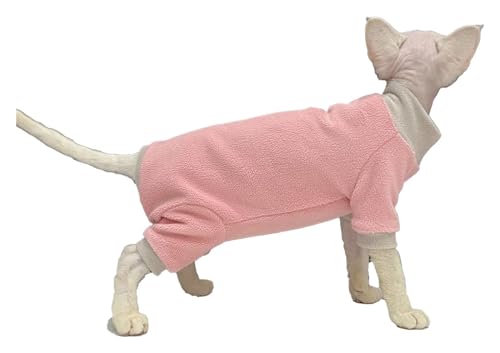 Sphynx Haarlose Katzen Kleidung Sphynx Katze Kleidung Winter Weiche Warme Polar Fleece Rollkragen Pullover Vier Bein Overall Mode Spleißen Basis Shirt Katze Bekleidung ((Color : Pink, Size : M) von skeppy