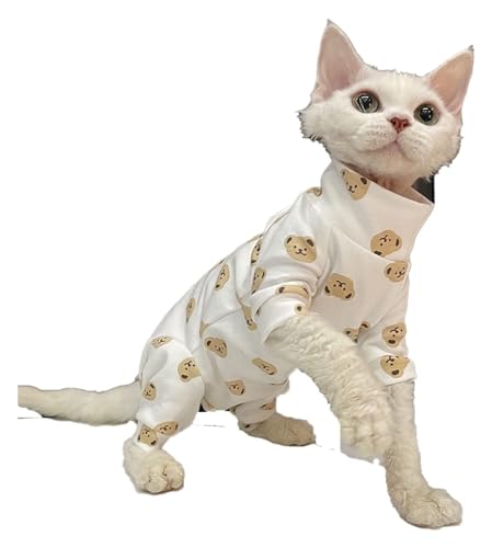 Sphynx Haarlose Katzen Kleidung Sphynx-Katzen-Shirts nur for Katzen, Frühling und Sommer, niedliche Baumwoll-T-Shirts, Cartoon-Bär, hoher Kragen, vierbeiniges Overall-Outfit, Basis-Shirt, Katzenbeklei von skeppy