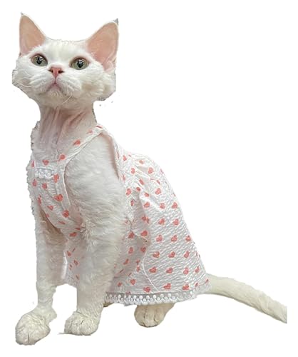 Sphynx Haarlose Katzen Kleidung Sphynx Katzenkleidung, Sommer, atmungsaktiv, Spitze, Liebesdruck, Camis-Kleid, niedliche Neckholder-Kätzchen-Hemden, Haustierkleidung for Katzen von skeppy