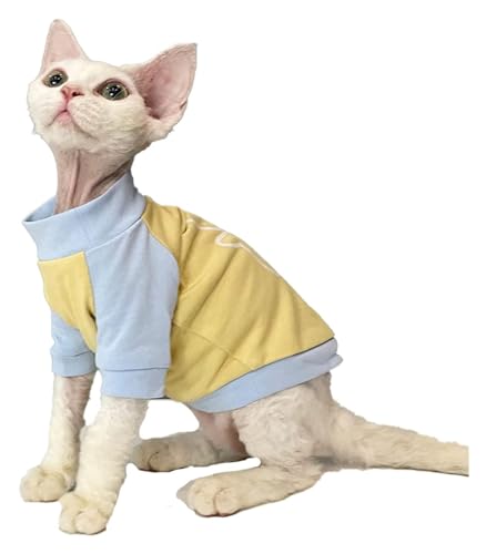 Sphynx Haarlose Katzen Kleidung Sphynx Katzenkleidung Frühling Sommer Niedlicher Cartoon-Bär Baumwoll-T-Shirts Runder Kragen Pullover Elastizität Atmungsaktives Kätzchen-Shirt Katzenbekleidung (Color von skeppy