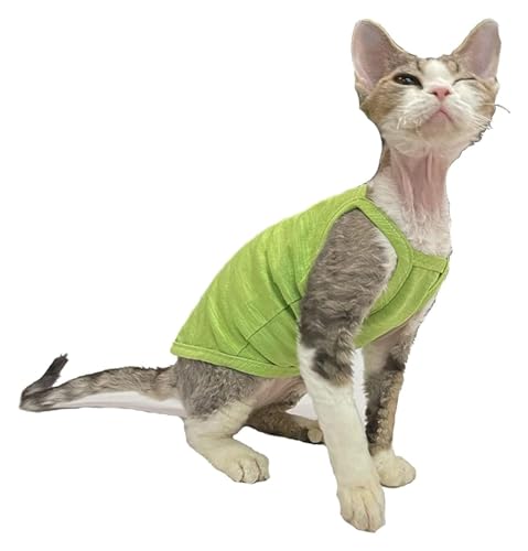 Sphynx Haarlose Katzen Kleidung Sphynx Katzenkleidung Sommer dünne einfarbige Baumwollweste Sieben Farben atmungsaktive haarlose Katzenweste Pullover Träger Tank Tops Katzenbekleidung Pyjamas (Color von skeppy