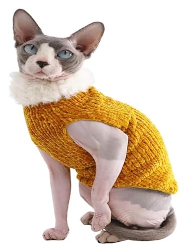 Sphynx Haarlose Katzen Kleidung Sphynx-Katzenkleidung for den Winter, warmes Kunstfell-Pullover-Outfit, modischer Mantel mit hohem Kragen for Katzen, Pyjamas for Katzen und kleine Hunde, Bekleidung, H von skeppy