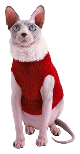 Sphynx Haarlose Katzen Kleidung Sphynx-Katzenkleidung for den Winter, warmes Kunstfell-Pullover-Outfit, modischer Mantel mit hohem Kragen for Katzen, Pyjamas for Katzen und kleine Hunde, Bekleidung, H von skeppy