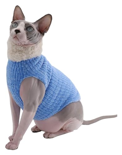 Sphynx Haarlose Katzen Kleidung Sphynx-Katzenkleidung for den Winter, warmes Kunstfell-Pullover-Outfit, modischer Mantel mit hohem Kragen for Katzen, Pyjamas for Katzen und kleine Hunde, Bekleidung, H von skeppy