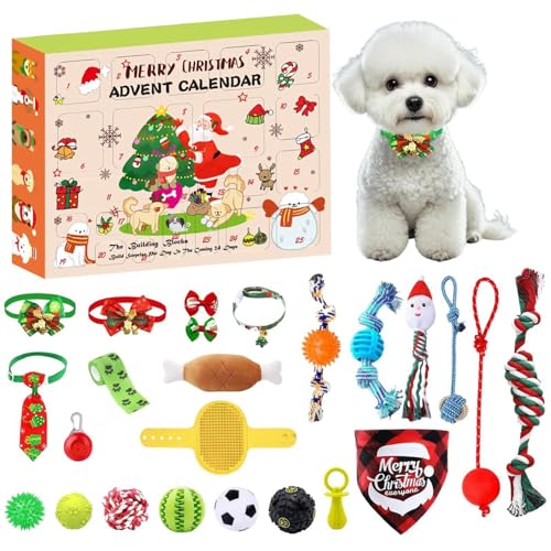 skyrabbiter Adventskalender 2024, Adventskalender für Hunde mit 24 Hundespielzeug Weihnachten, Advent Calendar mit Bällen, Federspielzeug und Glocken, 24 Tage Überraschungen für Hundeliebhaber (Rosa) von skyrabbiter