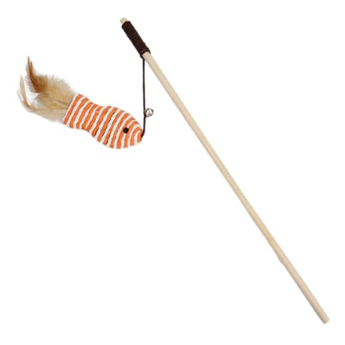 skyrabbiter Katzenspielzeug Interaktive Spielangel, 40 cm Holzstab mit Streifenfisch und Federn, Katzen Spielzeug für Kitten, Interaktives Katzenspielzeug Set für Kätzchen und Katzen (D) von skyrabbiter