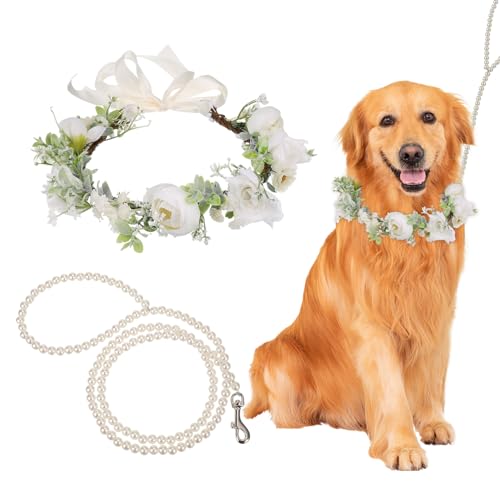 Hundehalsband mit Blumenmotiv und Perlen, elegantes Hunde-Stirnband, Hochzeitskleidung, Kranz, Schleife, Haustier-Foto-Requisite (mittel) von slcinwzdt