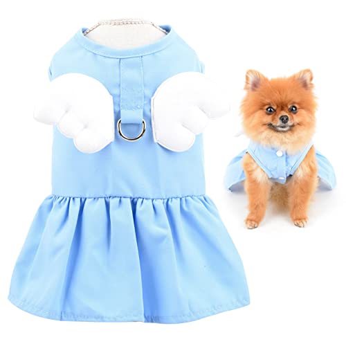 SMALLLEE_LUCKY_STORE Angel Wing Hundegeschirr, Kleid und Leine, Set mit Katze, Sommerkleid mit D-Ring, Welpenrock, Frühlings- und Sommerkleidung für kleine Haustiere, Yorkie, Chihuahua, Blau, Größe XS von smalllee_lucky_store