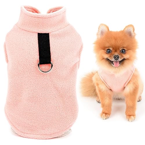 SMALLLEE_LUCKY_STORE Einfarbiger Welpen-Fleecepullover mit Ring für die Leine für kleine Hunde, Katzen, Jungen, Mädchen, Yorkie, Chihuahua, Kätzchen, warme Herbst-/Winterkleidung, Rosa, Größe S von smalllee_lucky_store