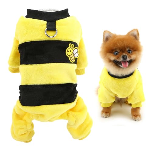 SMALLLEE_LUCKY_STORE Flanell-Fleece-Hunde-Pyjama für kleine Hunde, gestreift, Haustier-Pyjama mit D-Ring, weiches Hummelkostüm, Welpen-Pyjama, Thermo-Winter-Herbst-Pullover, Katze, Chihuahua, Yorkie, von smalllee_lucky_store