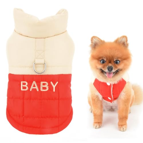 SMALLLEE_LUCKY_STORE Fleece-Hundemantel für kleine Hunde Junge Mädchen, Colorblock-Haustierjacke mit Leine-Ring und Buchstabe, Welpenweste warme Winter Herbst gepolsterte Chihuahua Yorkie Katze von smalllee_lucky_store