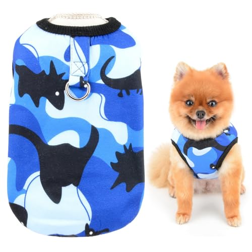 SMALLLEE_LUCKY_STORE Fleece-Hundepullover für kleine Hunde, Camouflage, Haustierpullover, Sweatshirt mit D-Ring und Drachendruck, weicher Welpenveast, Winter, Herbstkleidung, Chihuahua, Yorkie, Blau, von smalllee_lucky_store