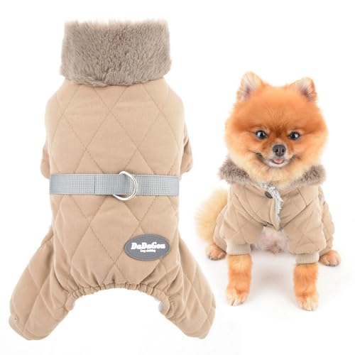 SMALLLEE_LUCKY_STORE Fleece-gefütterter Hundemantel für kleine Hunde, gesteppter Haustier-Overall mit D-Ring und flauschigem Halsband, warm gepolstert, Winter, Herbst, Welpenjacke, Yorkie, Chihuahua, von smalllee_lucky_store