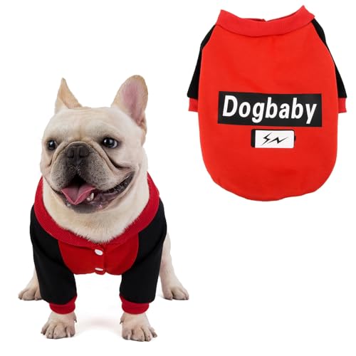 SMALLLEE_LUCKY_STORE Fleecemantel für kleine und mittelgroße Hunde mit Buchstabenaufdruck, Winterjacke, Herbstjacke, Frenchie Mops, Sweatshirt, Boston Terrier, Rot, Größe L von smalllee_lucky_store