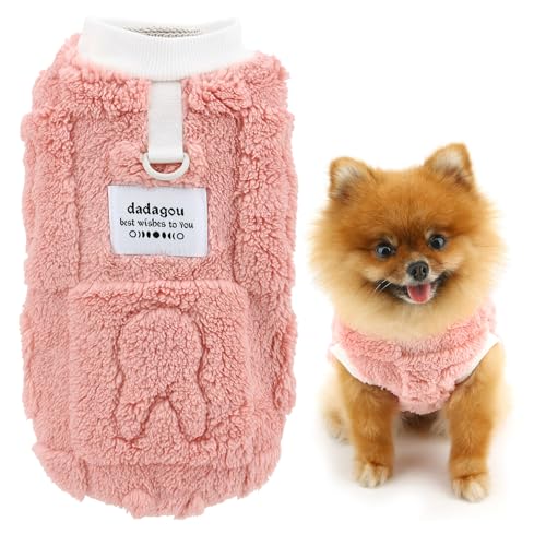 SMALLLEE_LUCKY_STORE Geprägter Fleece-Hundepullover für kleine Hunde, solides Haustier-Sweatshirt mit D-Ring, Welpenpullover, warme Winter-Herbstweste, Chihuahua, Yorkie-Kleidung, Rosa, XL von smalllee_lucky_store