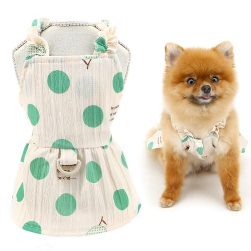 SMALLLEE_LUCKY_STORE Gepunktetes Hundegurtkleid für kleine Hunde, Haustiergeschirr-Rock mit Rüschenbündchen und D-Ring, Frühlingssommerkleidung, leichtes Welpen-Tanktop, Chihuahua, Yorkie, Katze, von smalllee_lucky_store