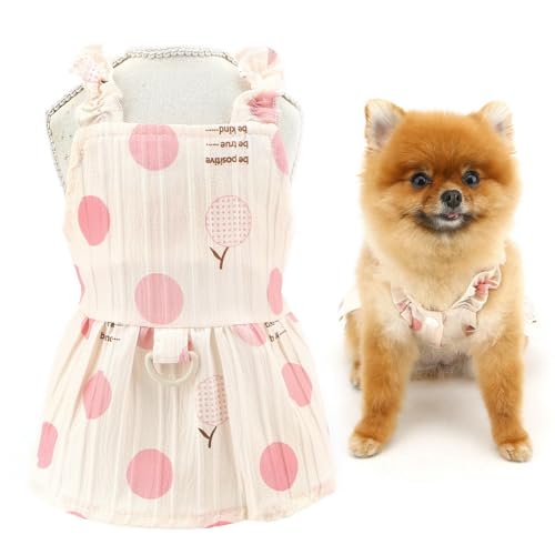 SMALLLEE_LUCKY_STORE Gepunktetes Hundegurtkleid für kleine Hunde, Haustiergeschirr-Rock mit Rüschenbündchen und D-Ring, Frühlingssommerkleidung, leichtes Welpen-Tanktop, Chihuahua, Yorkie, Katze, von smalllee_lucky_store