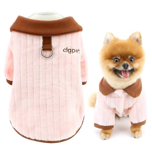 SMALLLEE_LUCKY_STORE Gerippter Flanell-Fleece-Hundepullover für kleine Hunde, Haustierjacke mit D-Ring, Thermo-Winter-/Herbstwelpensweatshirt, warm, gemütlich, Chihuahua, Yorkie-Kleidung, Rosa, Größe von smalllee_lucky_store