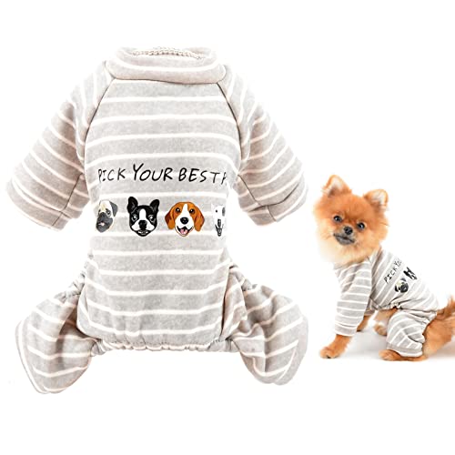 SMALLLEE_LUCKY_STORE Gestreifter Fleece-Schlafanzug für kleine Hunde, Katzen, Welpen, Pullover mit Hose, Yorkie, Chihuahua, Winterkleidung von smalllee_lucky_store