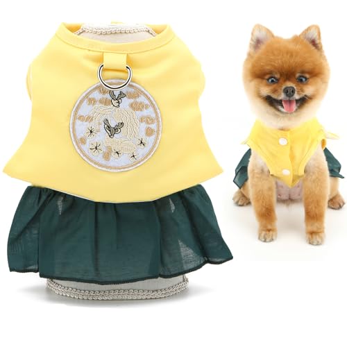 SMALLLEE_LUCKY_STORE Hanbok Hundekleid für kleine Hunde, Mädchen, traditioneller Rock mit D-Ring, Hochzeit, Tanz, Cosplay, Halloween-Kostüm, klassisches koreanisches Kleidungsset, Palast-Outfit, Gelb, von smalllee_lucky_store