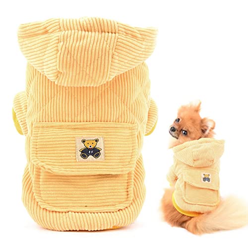 SMALLLEE_LUCKY_STORE Haustier Cord Hoodie Wintermantel Fleece gefütterte Jacke für kleine Hunde Katzen, Welpen Chihuahua Yorkie Warm Kaltes Wetter Kleidung von smalllee_lucky_store