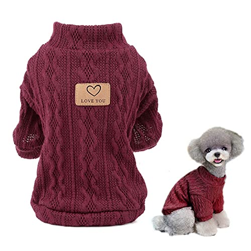 SMALLLEE_LUCKY_STORE Haustier-Pullover mit Zopfmuster für kleine Hunde, Katzen, Mädchen, Jungen, gemütlich, weich, mit Stehkragen von smalllee_lucky_store