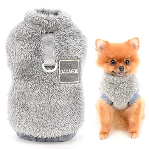 SMALLLEE_LUCKY_STORE Haustier-Sherpa-Fleece-Pullover Weste Rollkragenpullover mit D-Ring weiches Sweatshirt für kleine Hunde Katzen, Welpen Yorkie Chihuahua warme Herbst-Winterkleidung, Grau, M von smalllee_lucky_store